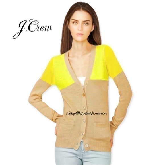 J.Crew (factory) neon color-block v-neck cotton cardigan *shop@iamwarrior - Picture 1 of 9
